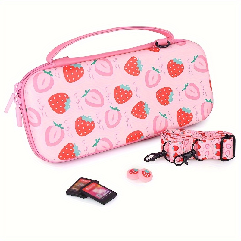 

Cute Strawberry-themed Hard Shell Carrying Case Switch/switch Oled - Portable Travel Storage Bag With 10 Game Card Slots, Material, Design For Gamers