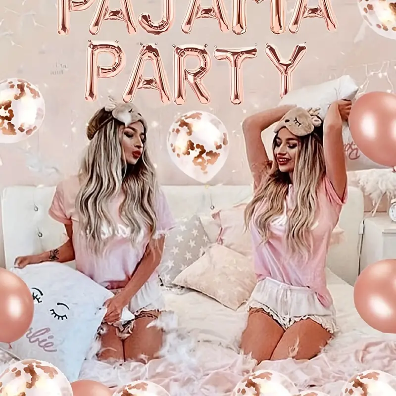 Rose Golden Letter Pajama Party Balloons Sleepover Party - Temu
