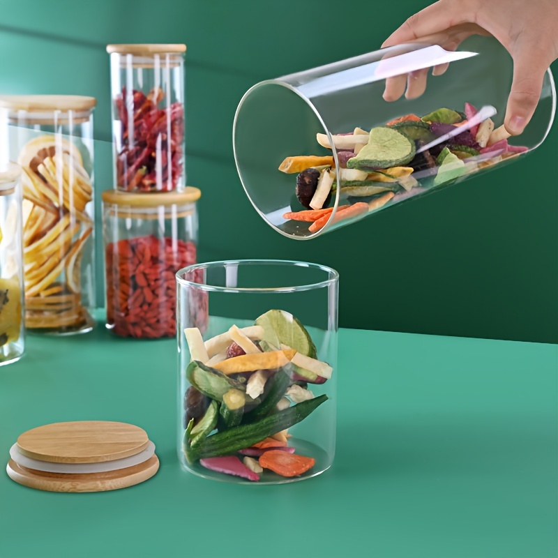 Glass Jar Transparent Storage Container With Wooden Lid - Temu