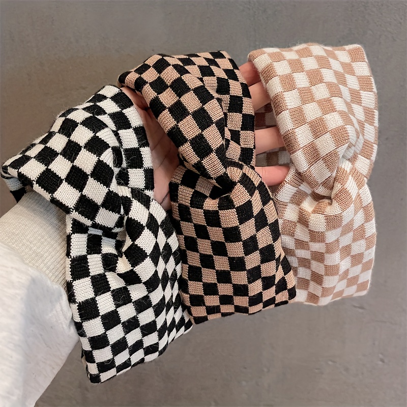 

Checkerboard Pattern Fashion Hairband, Cross Knot Wide Headband For Washing Face, Makeup, Spa