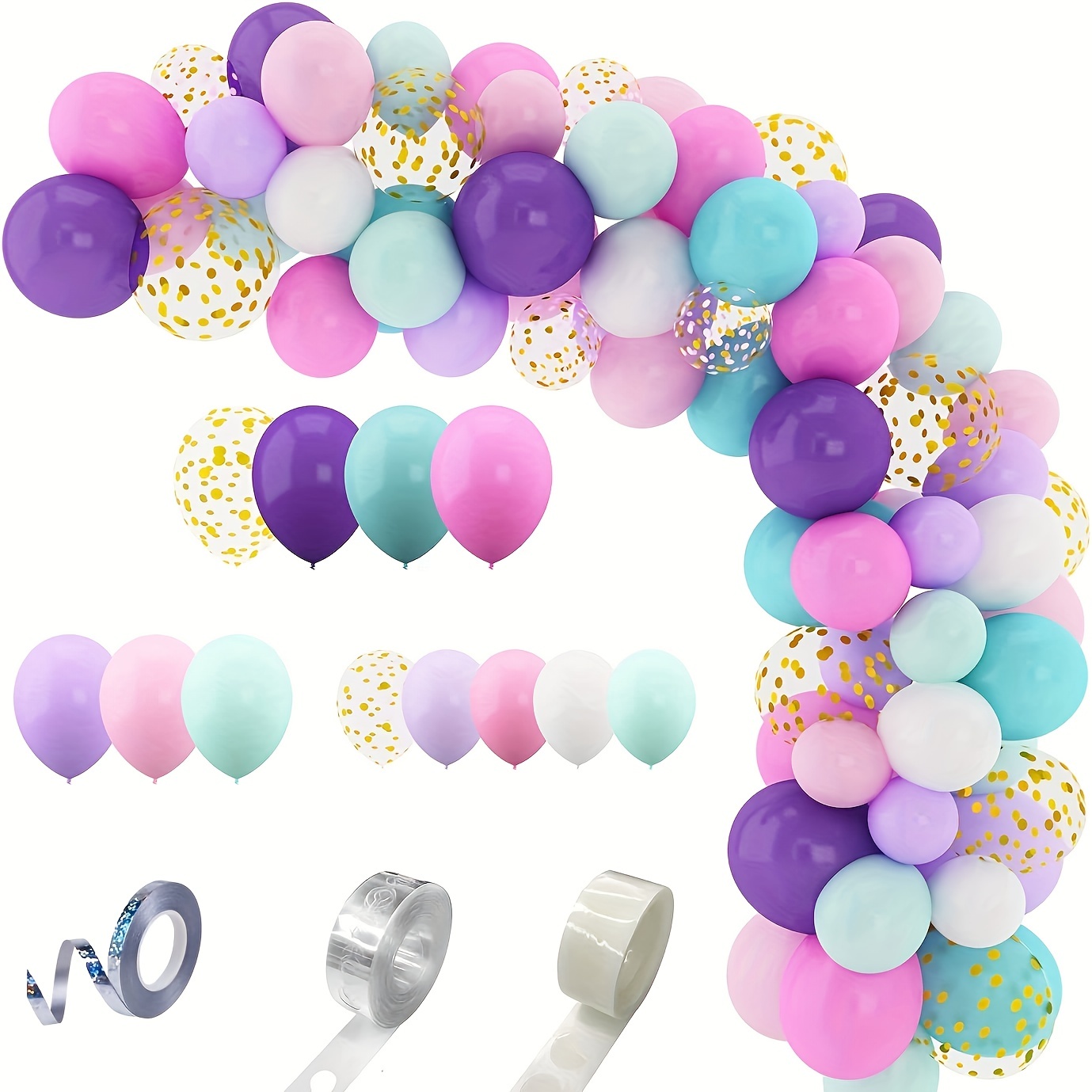 

160pcs, Cute Balloons Arch Garland Kit, Pink Purple Aqua Blue Confetti Latex Balloons For Cute Birthday Decorations For Girls Wedding Baby Shower Party Supplies