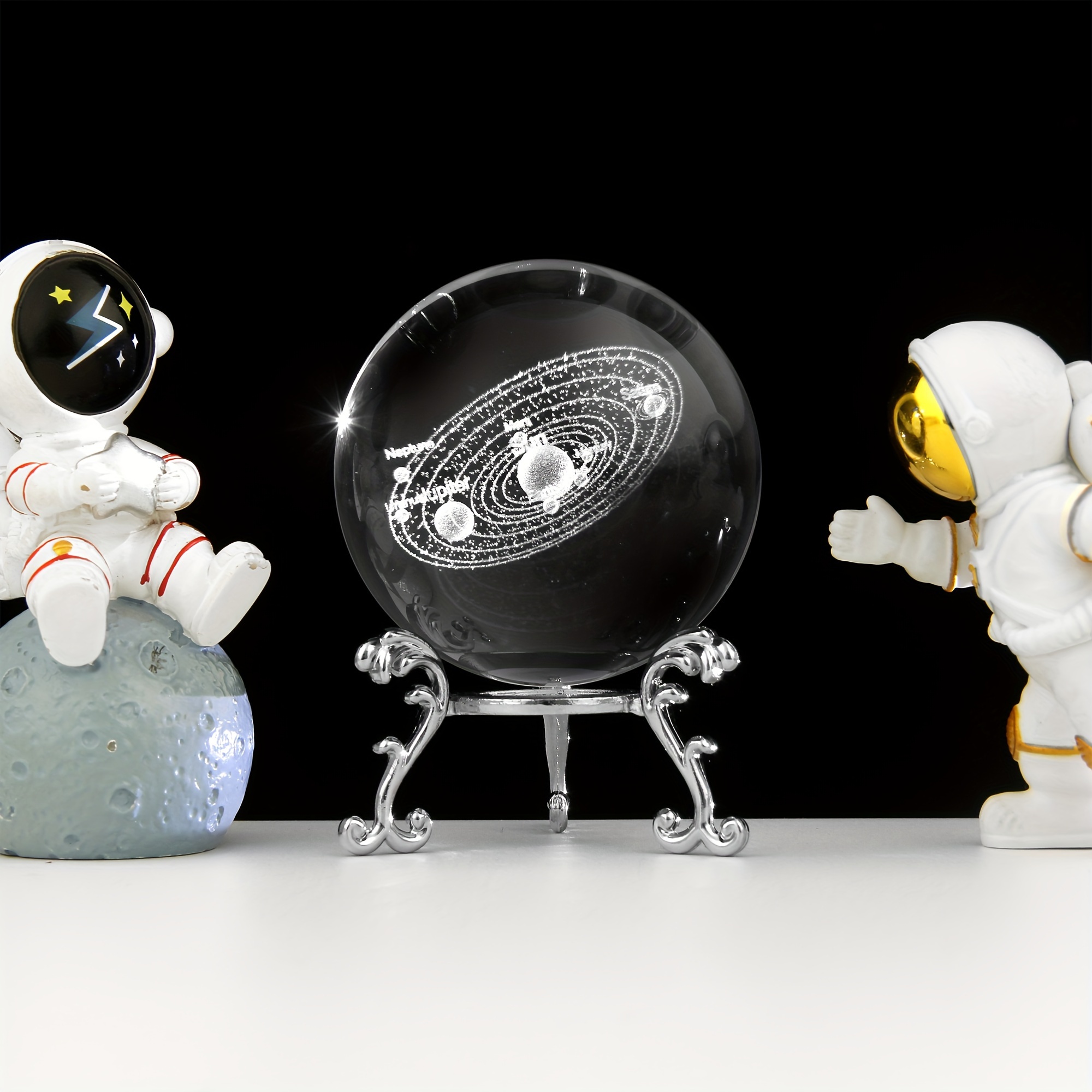 3d Crystal Ball Ornament Silvery Base Solar System Milky Way - Temu