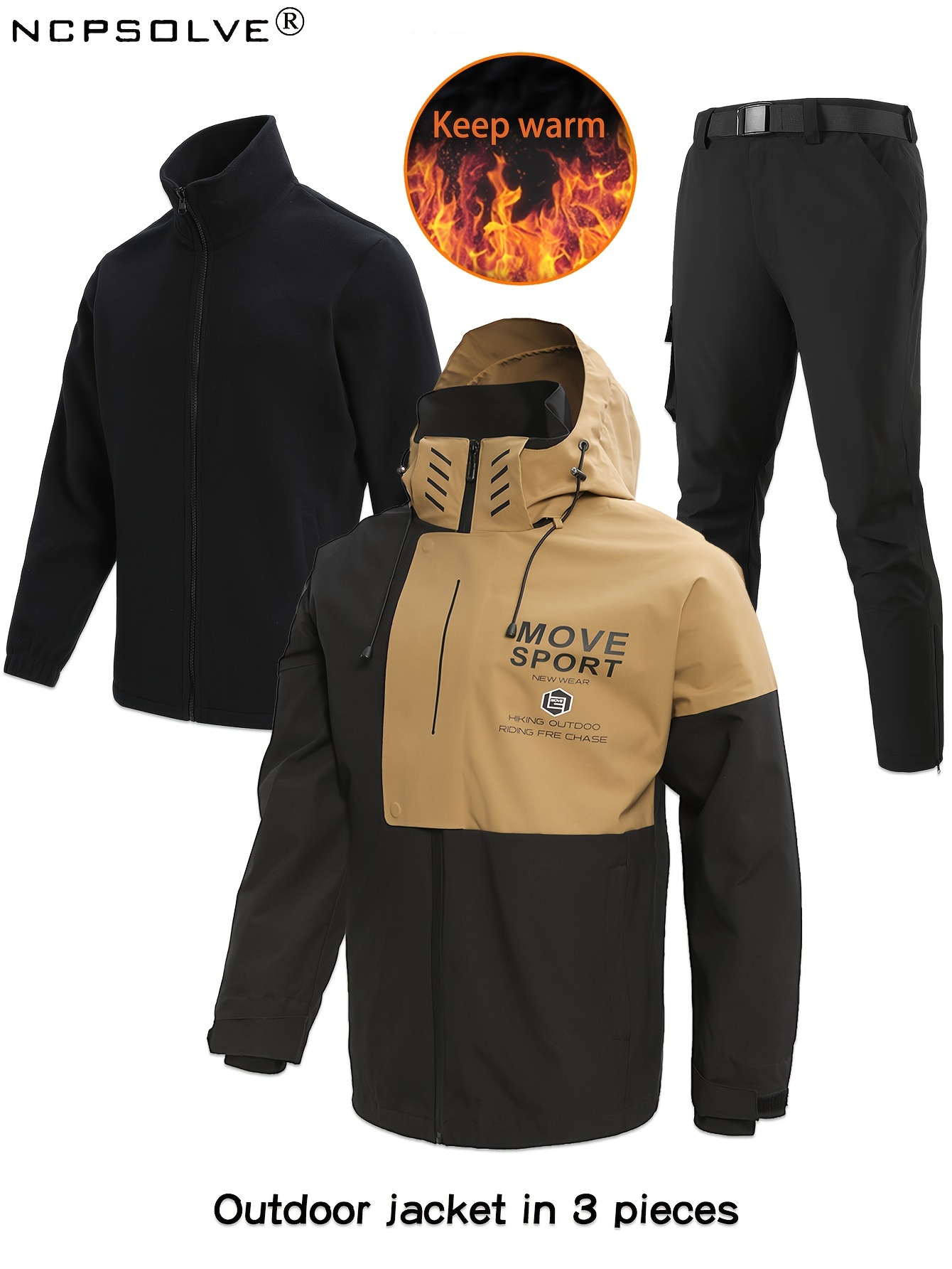 Men's Outdoor Warm Hooded Windbreaker Jacket + Polar Fleece - Temu