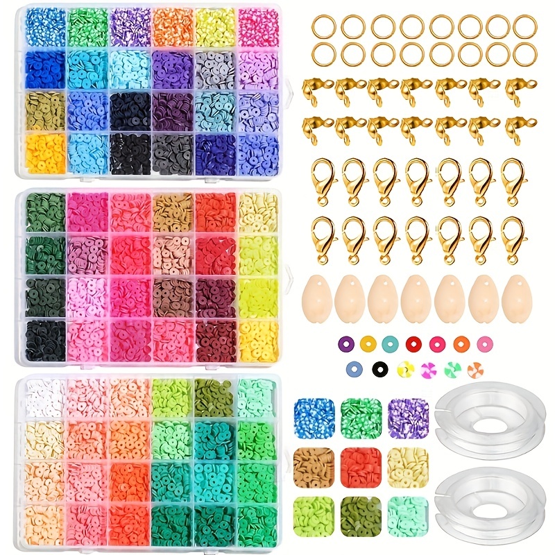 7200pcs 48 Grids Soft Pottery Clay Bead Set Diy Bracelet Necklace Jewelry  Accessories Set , Ideal choice for Gifts