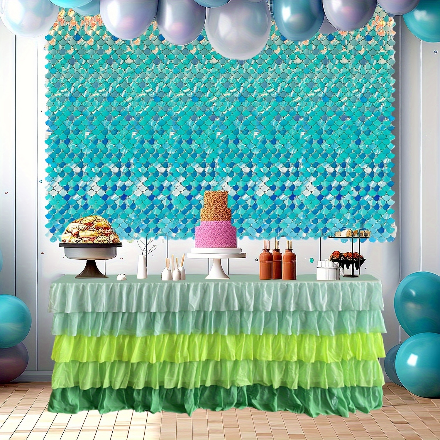 虹色の背景幕 スカラップスパンコールパネル きらめく壁背景幕 スイートドアパーティー用品、誕生日、記念日、結婚式、卒業式、独身パーティーの装飾用 -  いいえ! きらめき壁背景幕のみ