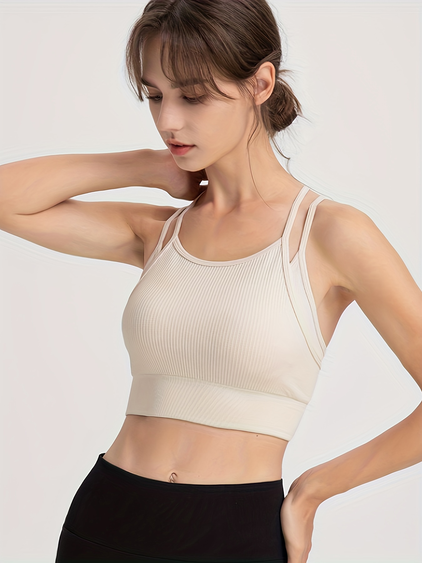 Women's Twist Front Thin Straps Y-Back Sports Bra Crop Tank Tops