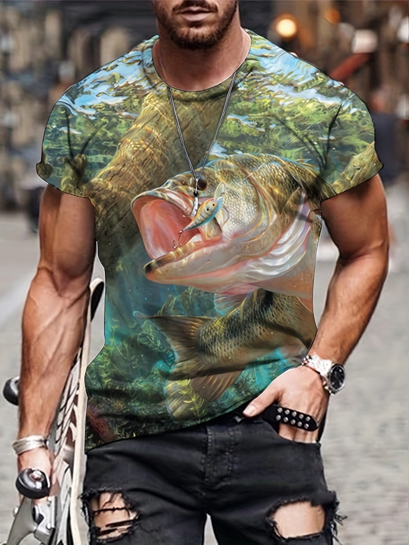 Men's Stylish Fish 3d Digital Print T shirt Casual Comfy - Temu