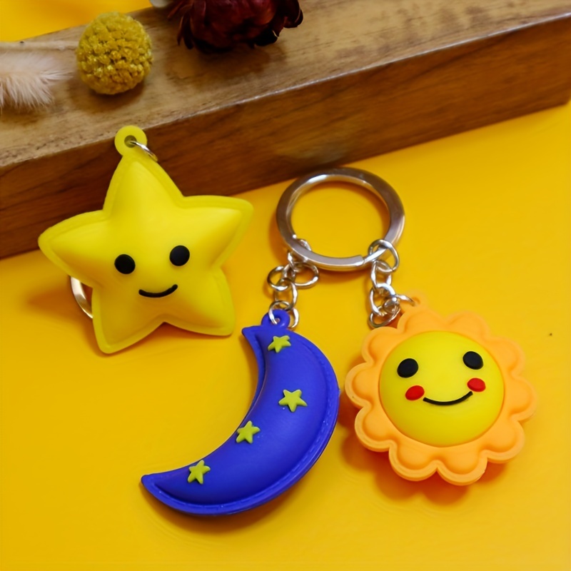 Smile Face Sun Moon Star Keychain Cute Cartoon Car Pendant - Temu