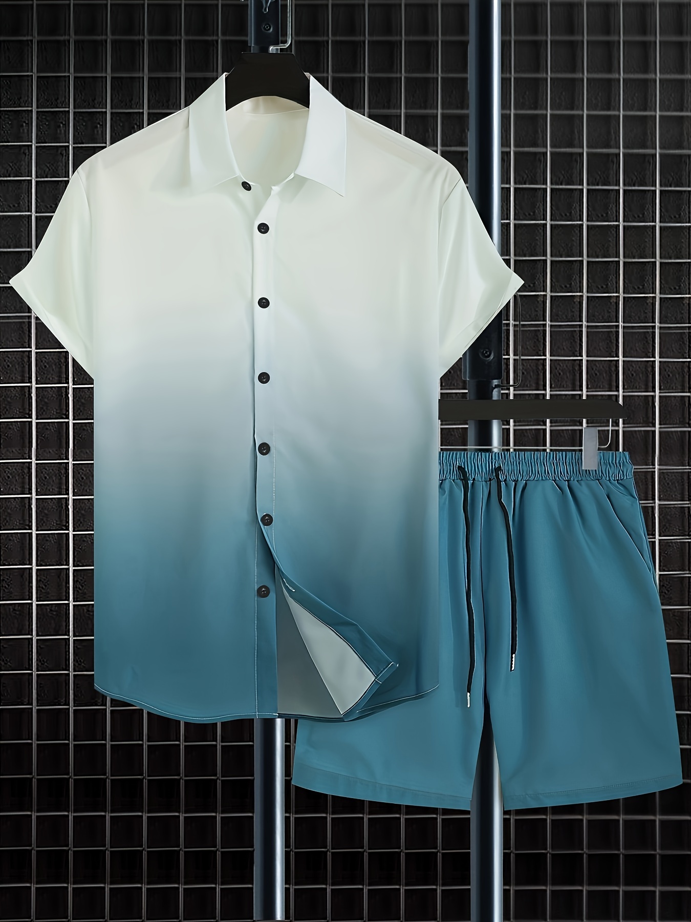 Gradient Men's Outfit Casual Short Sleeve Lapel Shirt - Temu