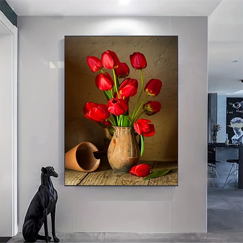 5d Diy Flower Diamond Painting Kits Tulip Vase Full Round - Temu