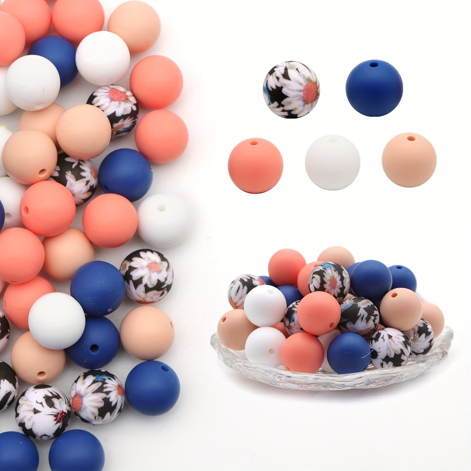 

25pcs Round Daisy Silicone Beads For Jewelry Making Diy Beautiful Key Bag Chain, Pen Decorative Lanyard, Bracelet Necklace Handmade Craft Supplies