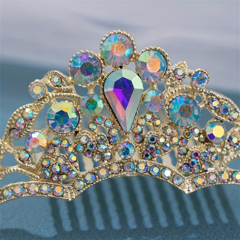 Rainbow Rhinestone Crown Hair Comb