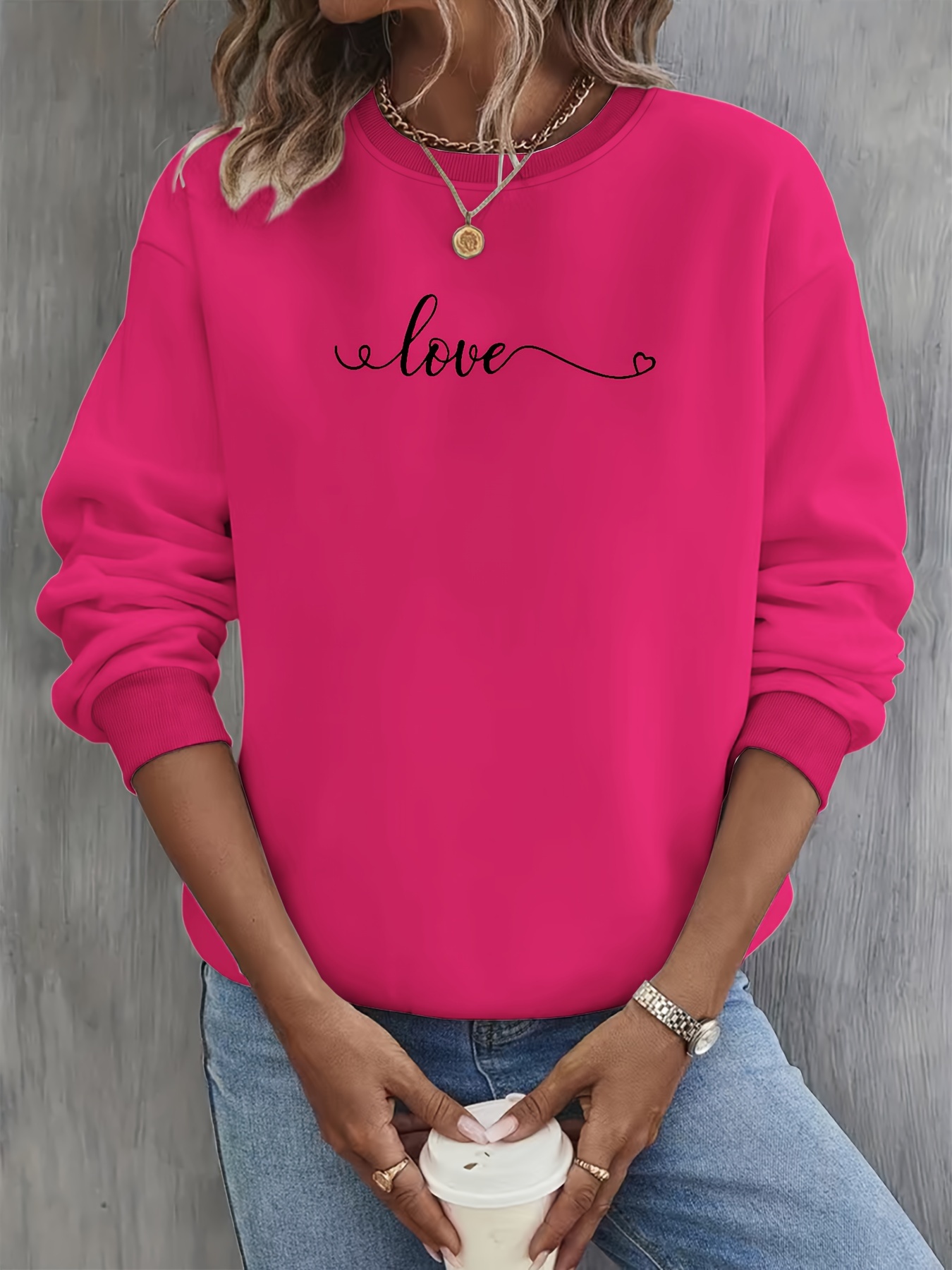 Women's Love Letters Print Sweatshirt | Casual Round Neck Fashion Top