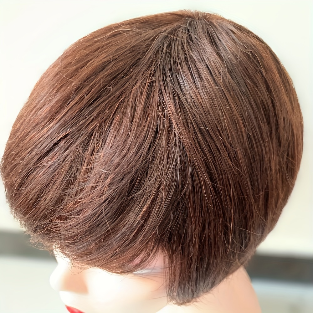 Short Brown Wavy Pixie Wig with Bangs