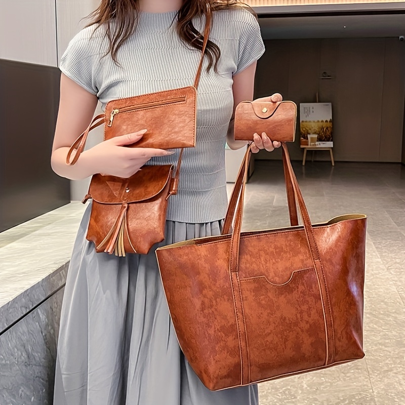 Solid Color Tote Bag, Large Capacity Crossbody Bag, Women's Pu Leather  Satchel Purse For Office - Temu Australia