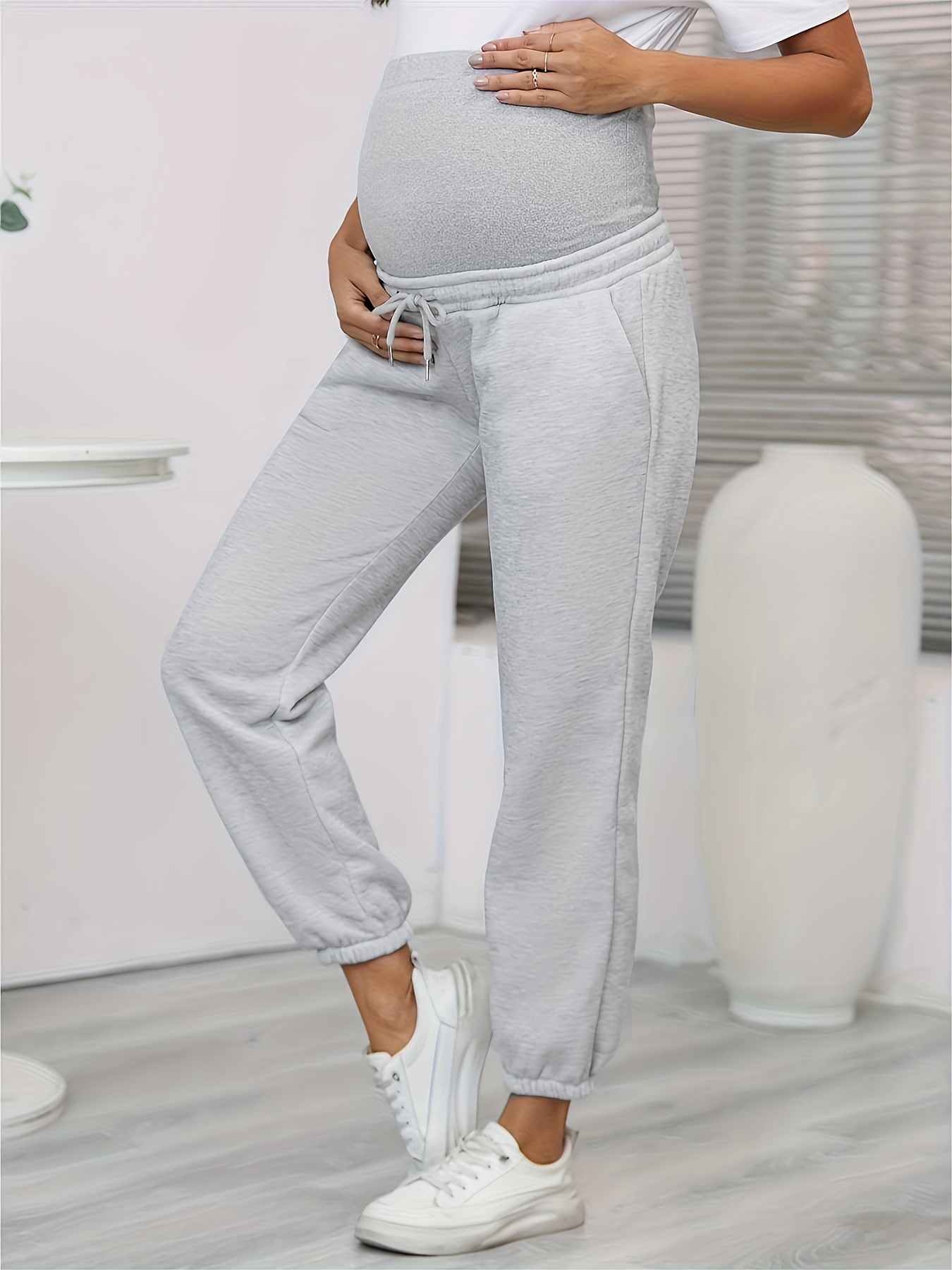 Comfy Stretchy High Waist Tummy Support Maternity Sweatpants - Temu Canada
