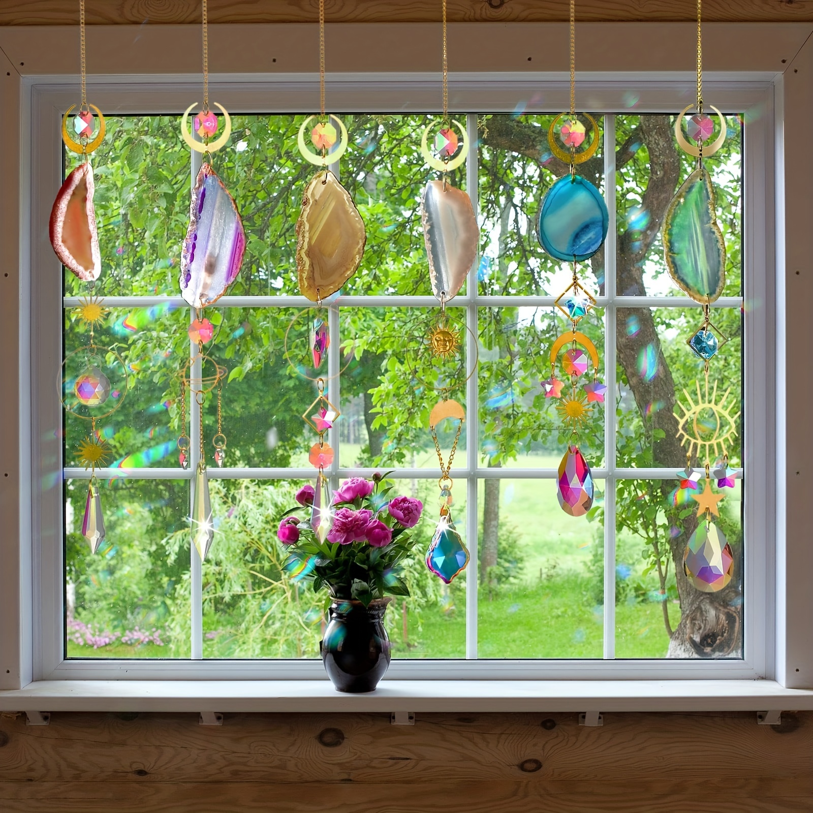 Décoration de fenêtre - Grand attrape-soleil - Ambre Suncatcher - En bois  de bouleau Ginkgo Ø 20 - Avec crochet à ventouse de 35 mm : :  Jardin
