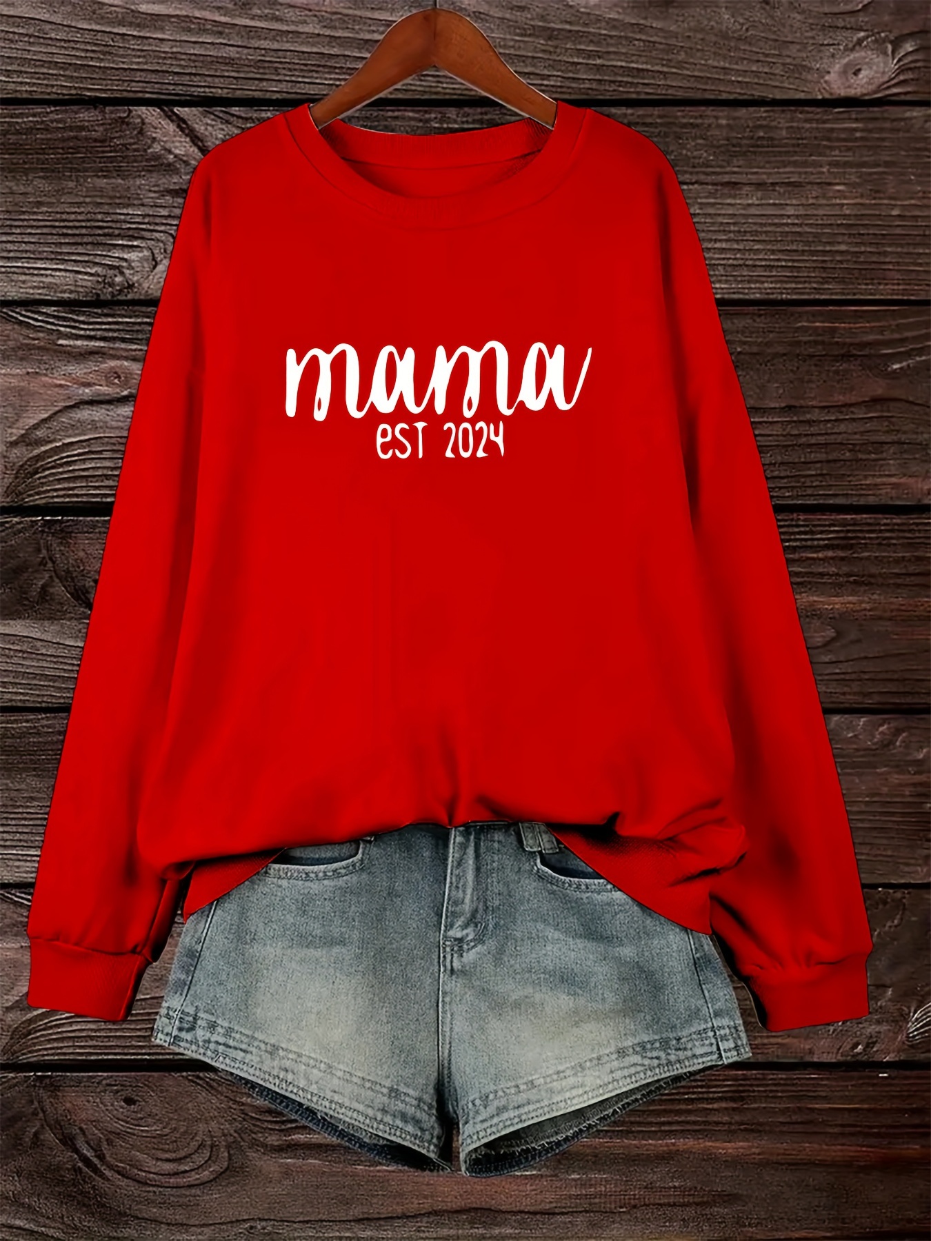 Buy the Womens Red Printed Long Sleeve Crew Neck Pullover T-Shirt Size XL