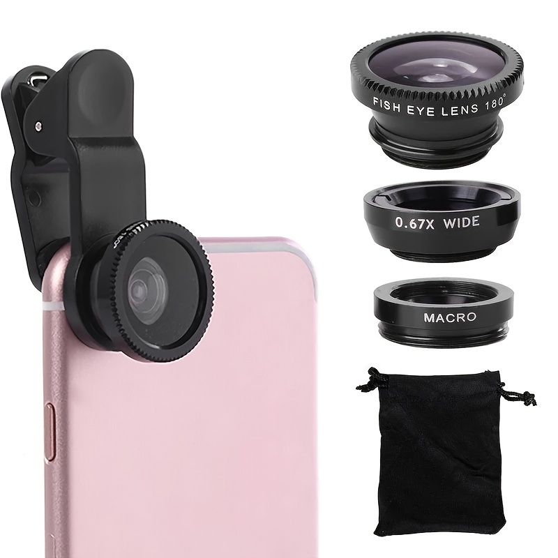 3in1 Lente Móvil Fisheye 0.67X Gran Angular Zoom Lente Macro Kit De Cámara Móvil  Para Teléfonos Móviles Con Clip Lente Adecuado Para Smartphones - Temu