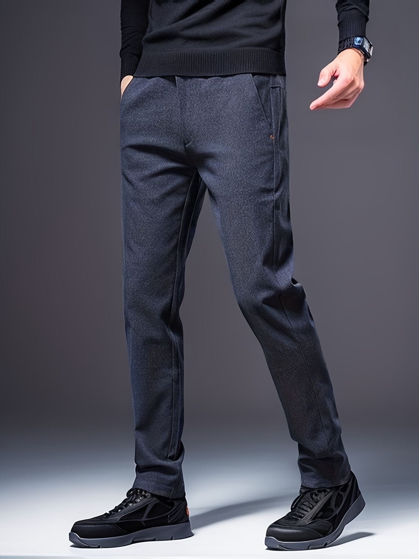 Men Cotton Causal Trousers Pants Straight Leg Business Thin High Waist  Comfort
