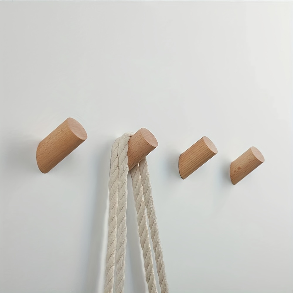 Natural Wood Wall Hooks Minimalist Hat Hanger Easy Install - Temu