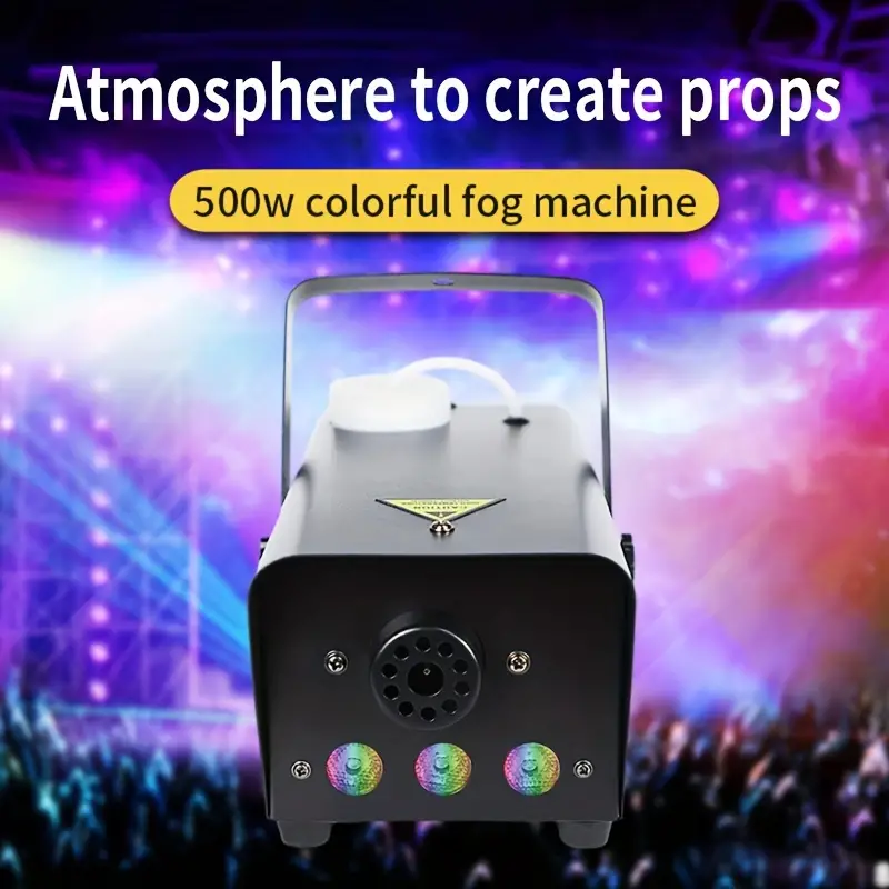 Machine à fumée télécommandée avec 8 lumières LED colorées, puissance 500w  et 2000-4000cfm avec télécommandes sans fil, parfait pour le mariage,  Halloween et