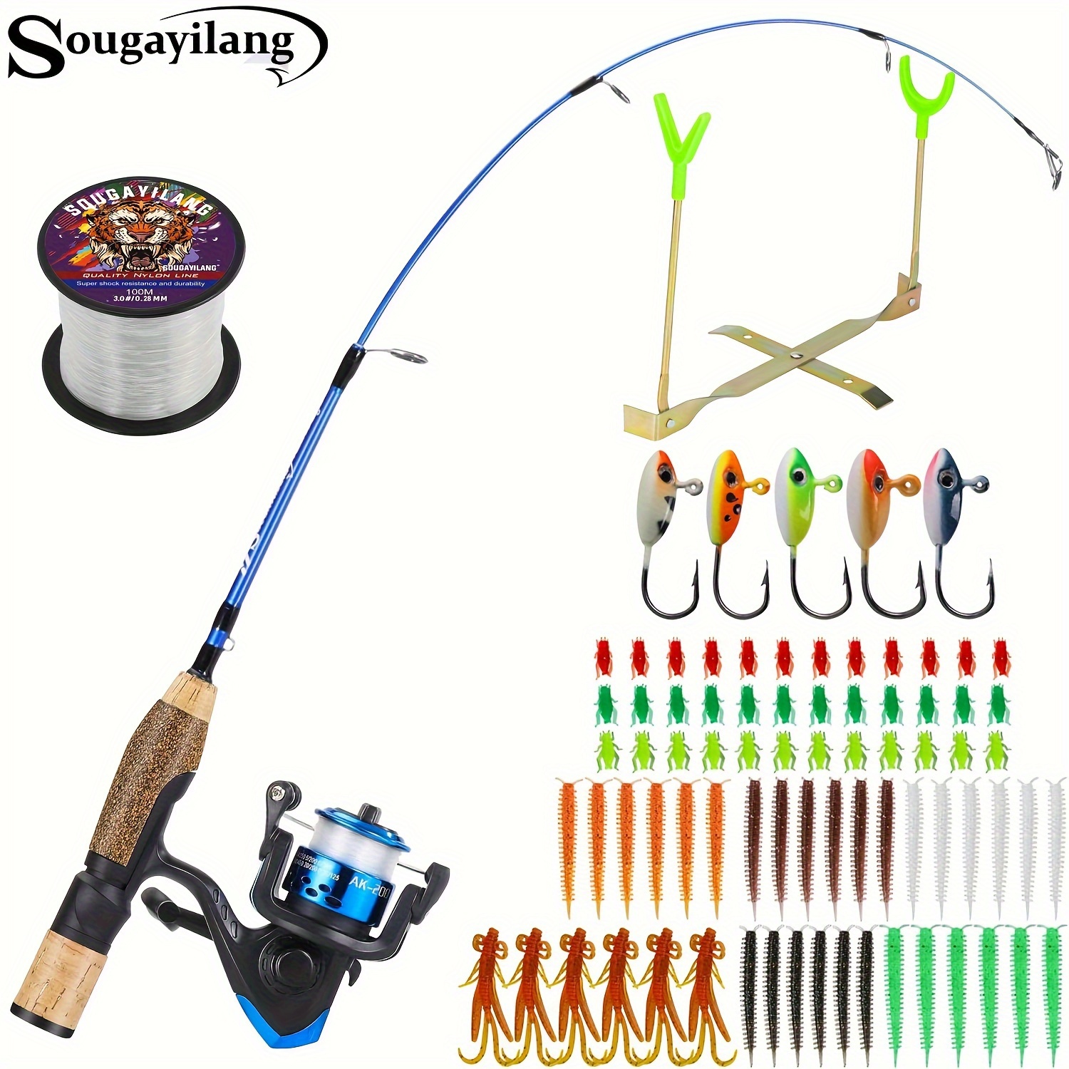 2Pcs Outdoor Portable Children Kid Ice Fishing Rod with Clip for Shrimp  Crab