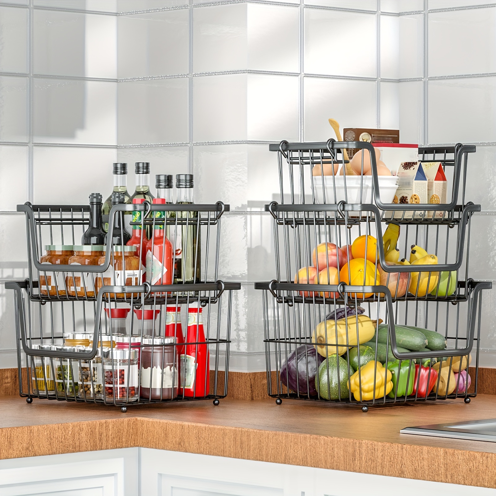 Fruit Vegetable Storage Basket, 5 Tier Stackable Kitchen Baskets Fruit  Vegetable Shelves - Storage Bins & Baskets