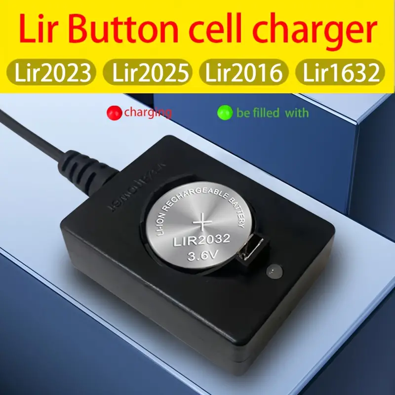 Perfect replacement for CR2032, LIR2032 2025 2016 1632 button battery  charger replaces CR2032, which quickly charges in one hour and requires a  rechar