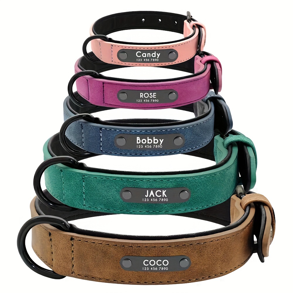 

Custom Artificial Leather Dog Collars With Personalized Engraving Nameplate, Adjustable Wear-resistant Dog Collar For Small Medium Large Dogs