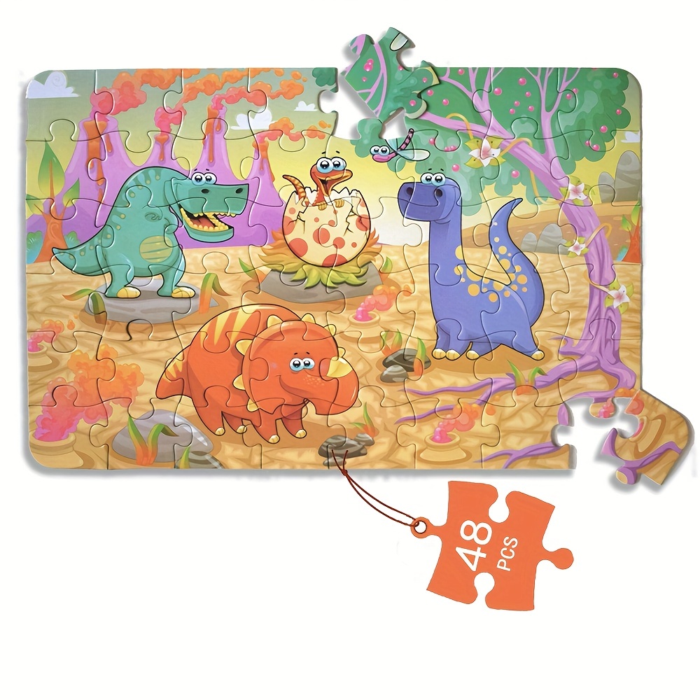 Wooden Jigsaw 20pcs Dinosaur Puzzle for Kids Preschool Educational Learning Toys Set for 2 3 4 Years Old Boys Girls (4 Puzzles)