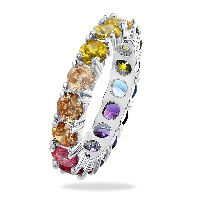 Image of Gorgeous High-grade Colorful Synthetic Synthetic Zircon​​ Ring Fashionable -garde Men's Ring Couple's Ring Neutral Ring Silver Plated Ring Suitable For Daily Wear Jewelry
