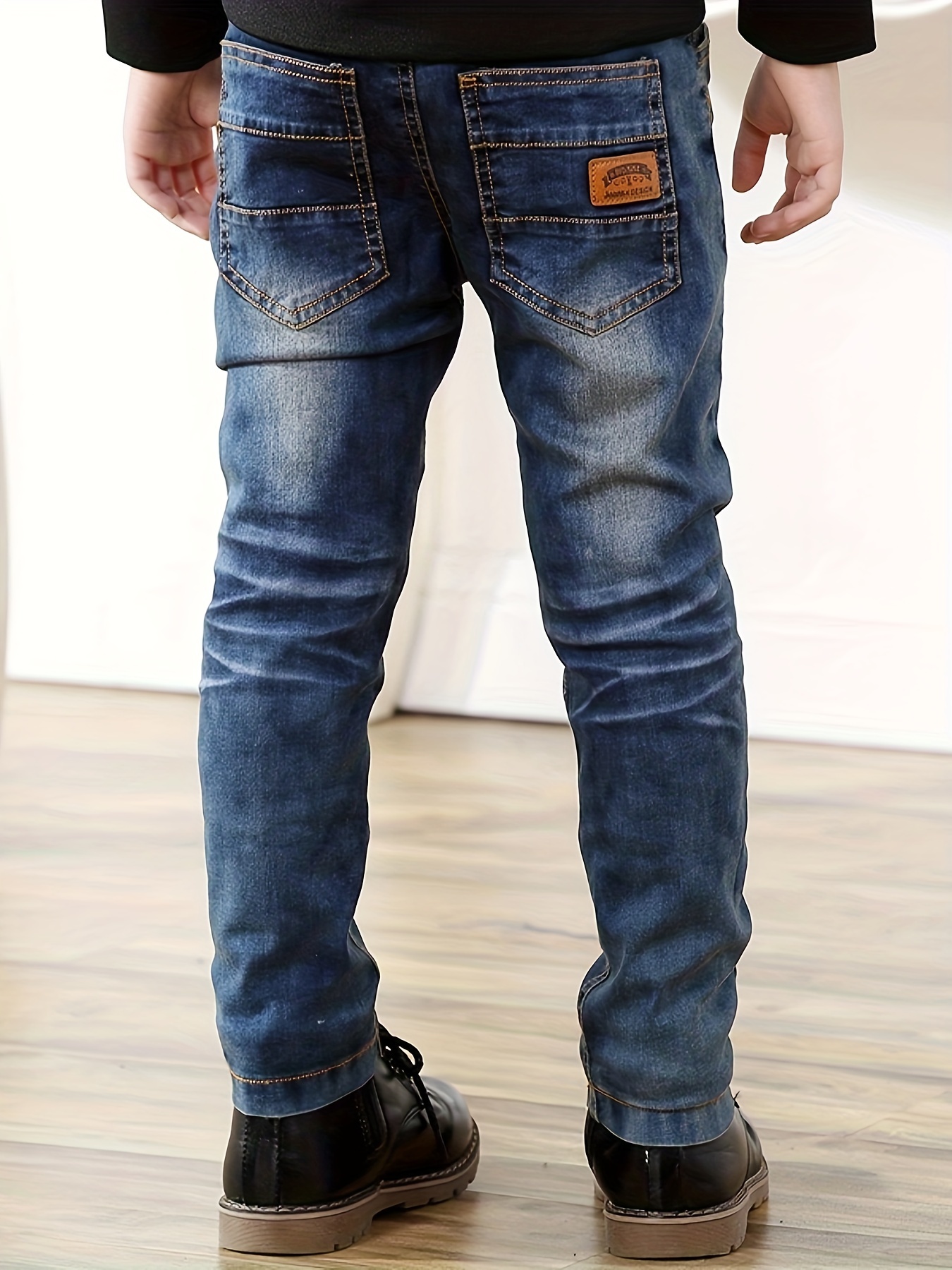 Kid's Casual Ripped Jeans Elastic Waist Denim Pants Pockets - Temu