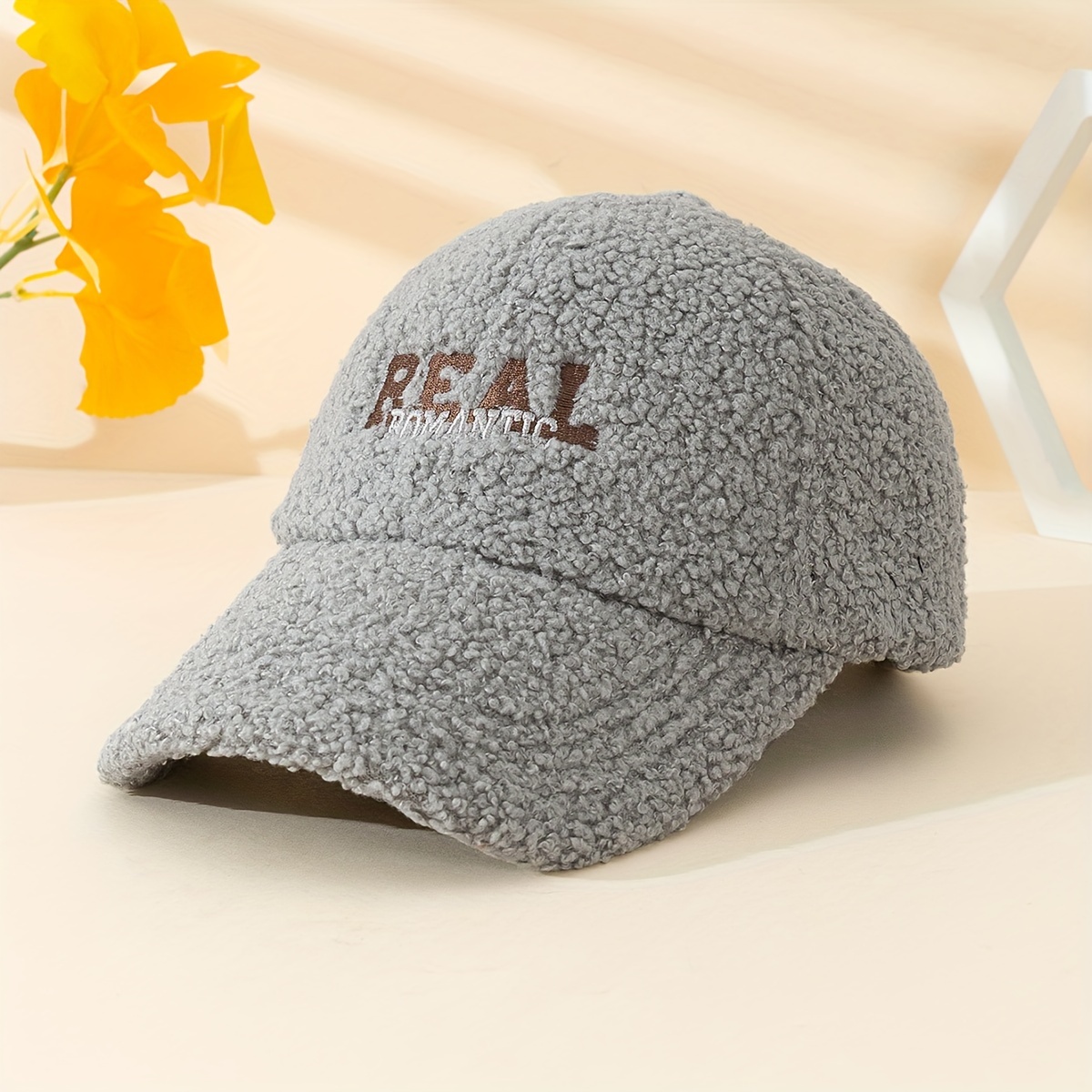 Candy Color Plush Baseball Real Embroidery Thick Warm - Temu