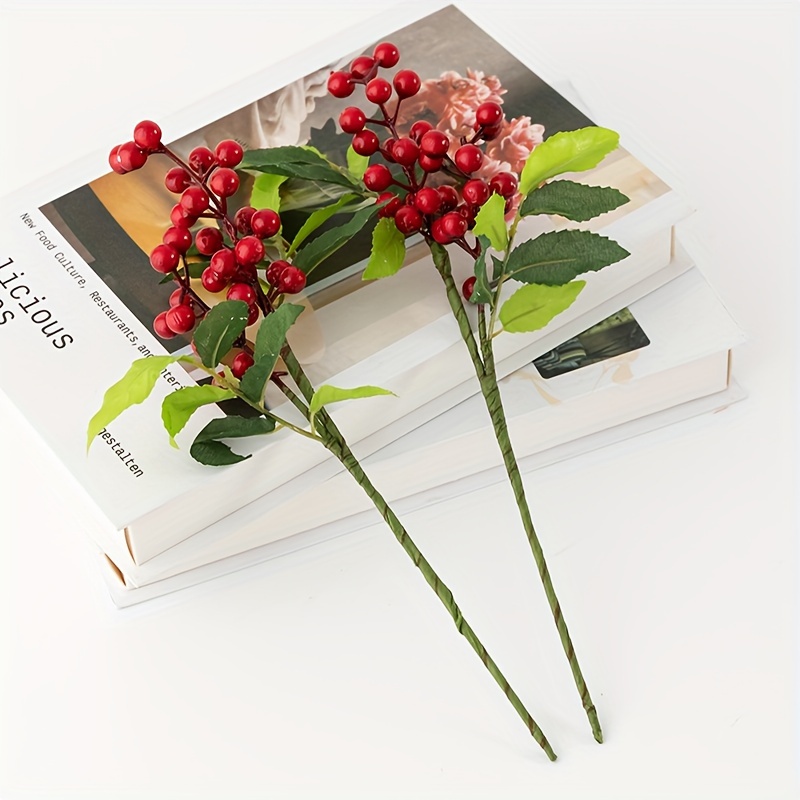 Christmas Artificial Red Berry Stems, Holly Berries Red Berry