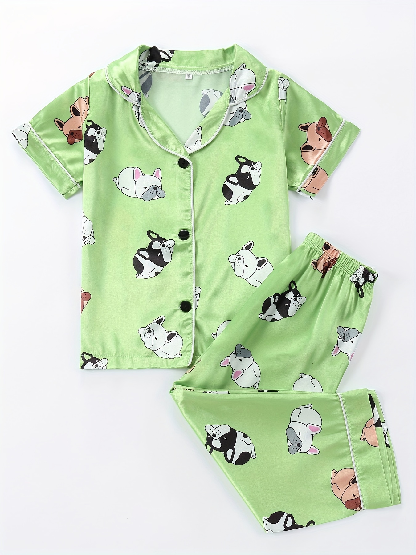 Dessert Pattern Satin Pajamas Kids Button Front Top Pants - Temu ...