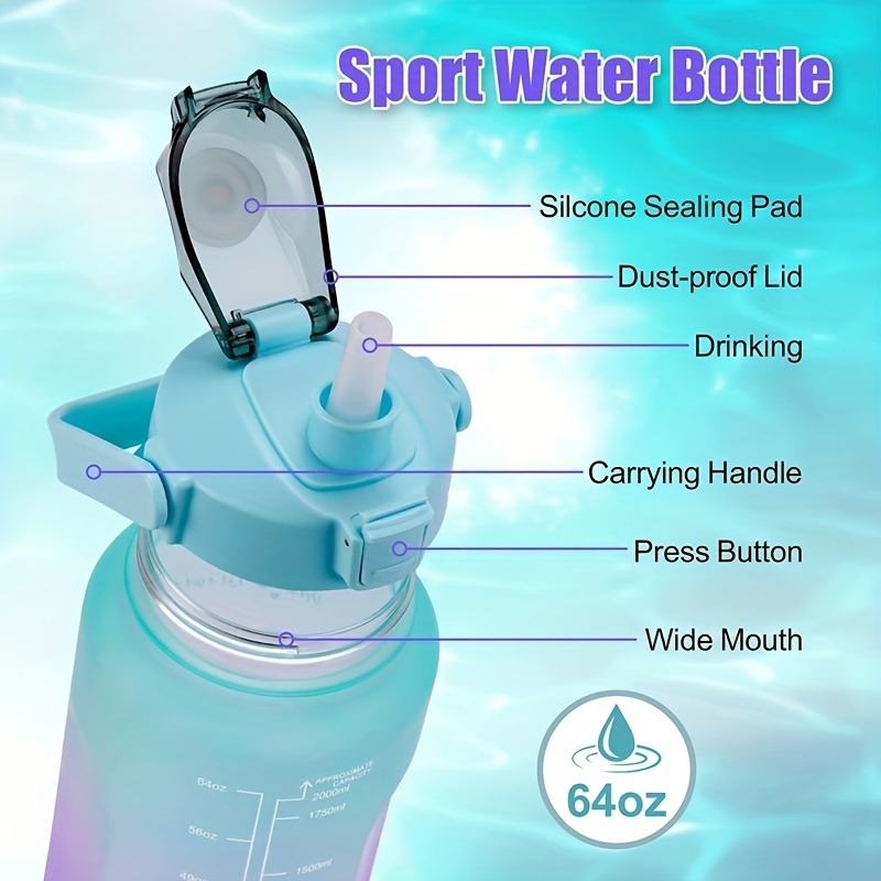 Half Gallon Water Bottle - 64 OZ Water Bottle with Straw Water Jugs for  Drinking BPA Free Large Big Plastic Leakproof Water Bottle with Handle for  Sports Travel Gym (Green Gradient) 