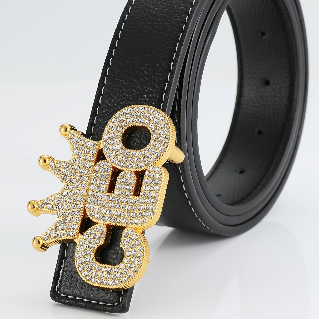 Clear Rhinestone King Crown Brass Knuckle HIP HOP Gold Metal Fashion Belt  Buckle