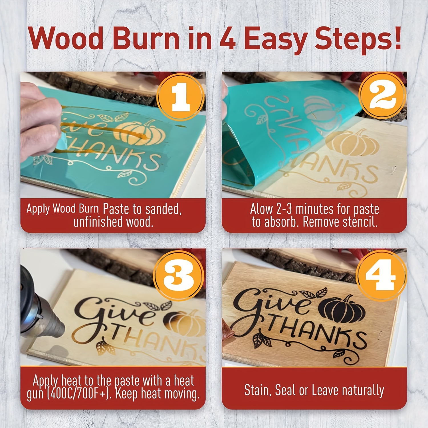 Scorch Paste - Wood Burning Paste, Wood Burning Gel for Crafting & Stencil, Stable Heat Activated Paste, Accurately & Easily Burn Designs on Wood, Can