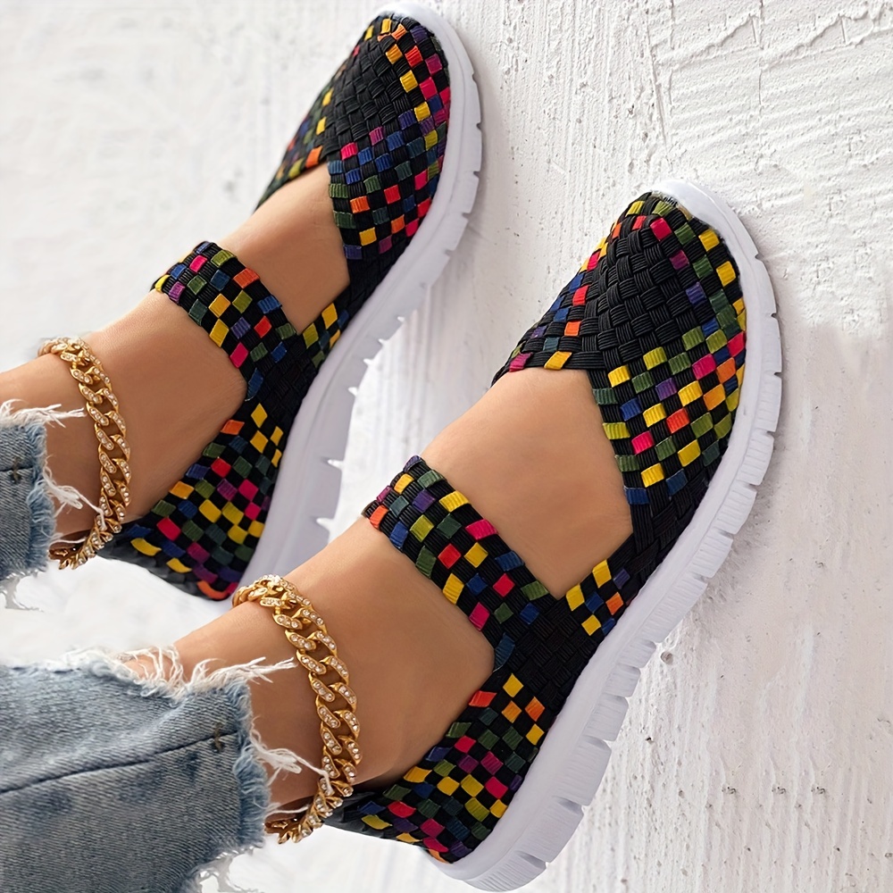 Women's Colorful Braided Flat Shoes Slip On Walking Shoes