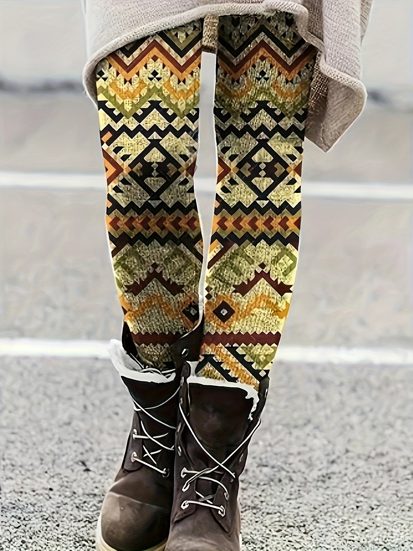 Snakeskin Print Skinny Leggings Casual Elastic Waist - Temu New Zealand