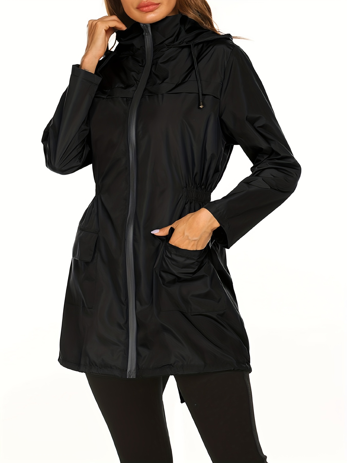 Belted raincoat with on sale hood