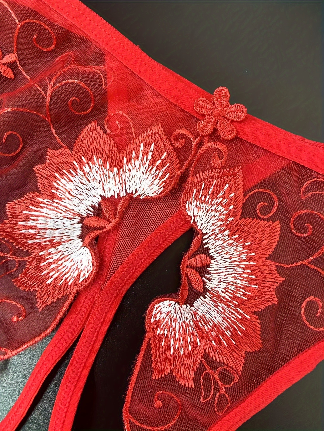 Floral Embroidery Mesh Thongs Hollow Open Crotch Sheer - Temu Austria