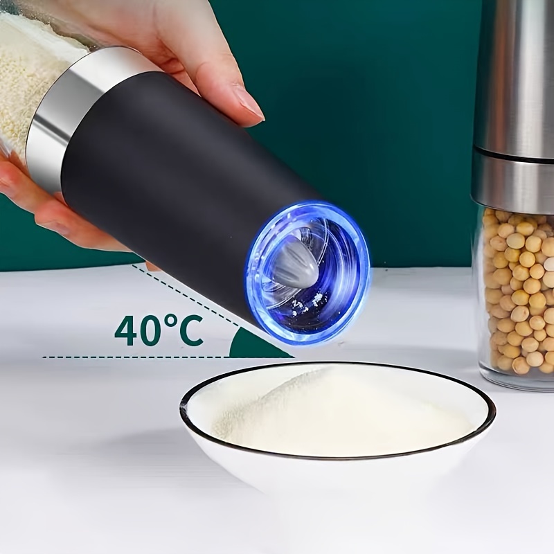 USB Rechargeable - LED Lights Automatic Wood Pepper and Salt Mill Grinder  Set