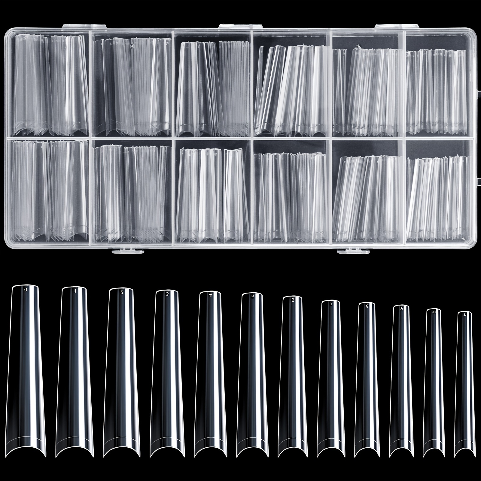 240 pcs Clear Ballerina Nail Tips with Box in 12 Sizes