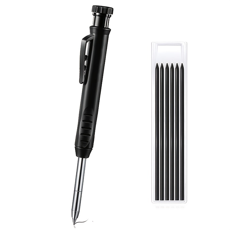 Image of Durable Carpenter Pencil - Of Pen Refills/1 Pencil + Of Pen Refills Precision- Mechanical Design, Long Head For Woodworking & Construction, Includes Sharpener
