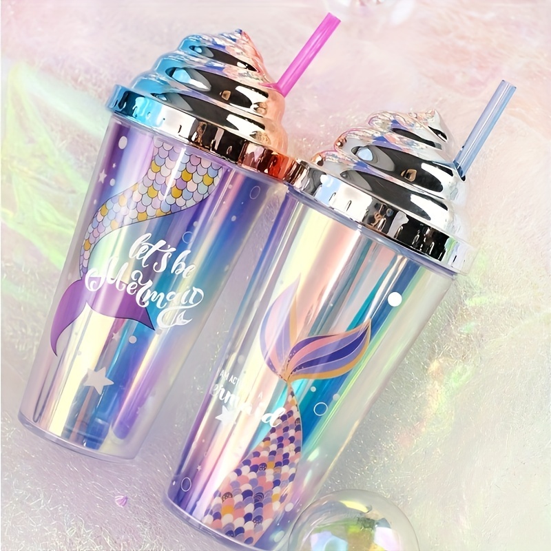 Stainless Steel Glitter Tumbler With Straw, Portable Gradient