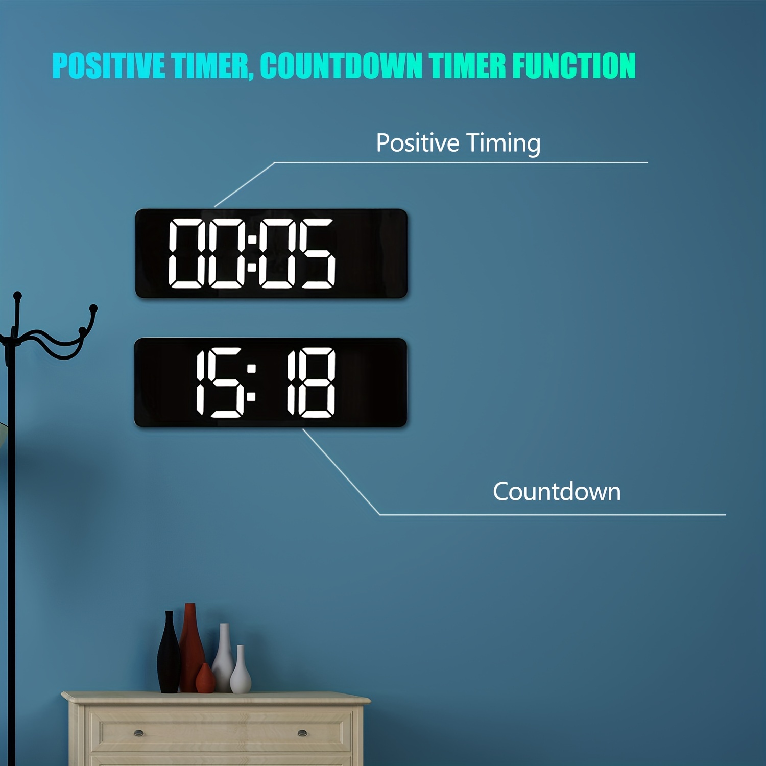 Reloj de pared digital con pantalla grande, reloj de pared digital grande  de 16.2 pulgadas con control remoto de cambio de color RGB, atenuador