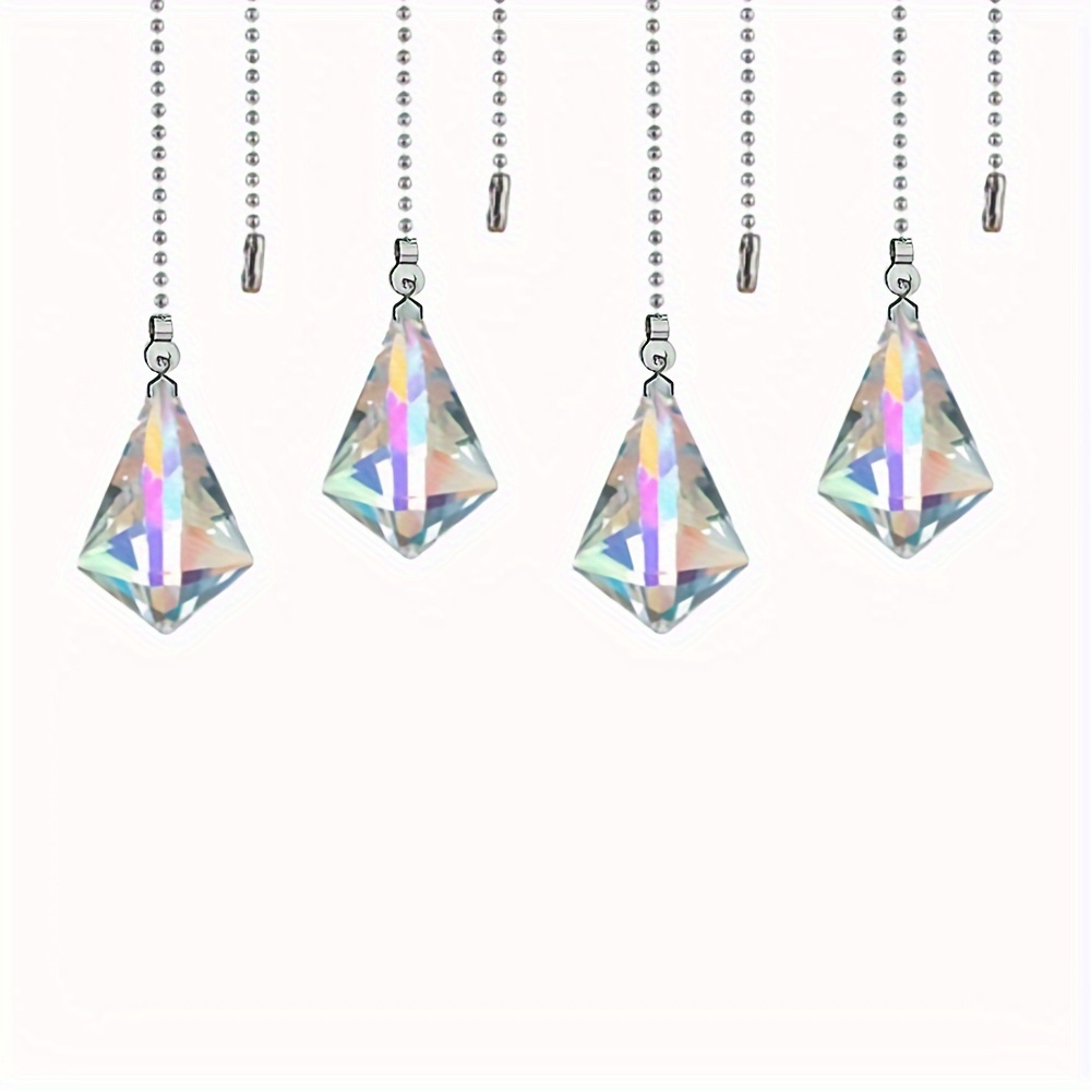 4pcs Crystal Ceiling Fan Pull Chains Pendant Colorful Extender Pull Chain  Extension With Connector Crystal Prism Ball Extension