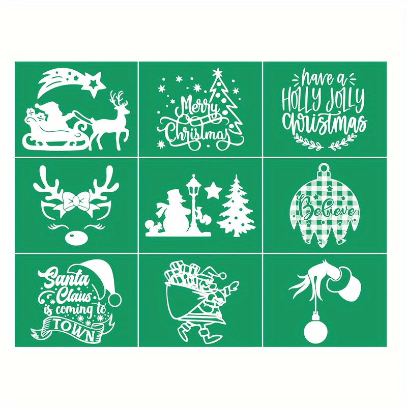 9 Styles Christmas Silk Screen Stencils Reusable Self-Adhesive Silk